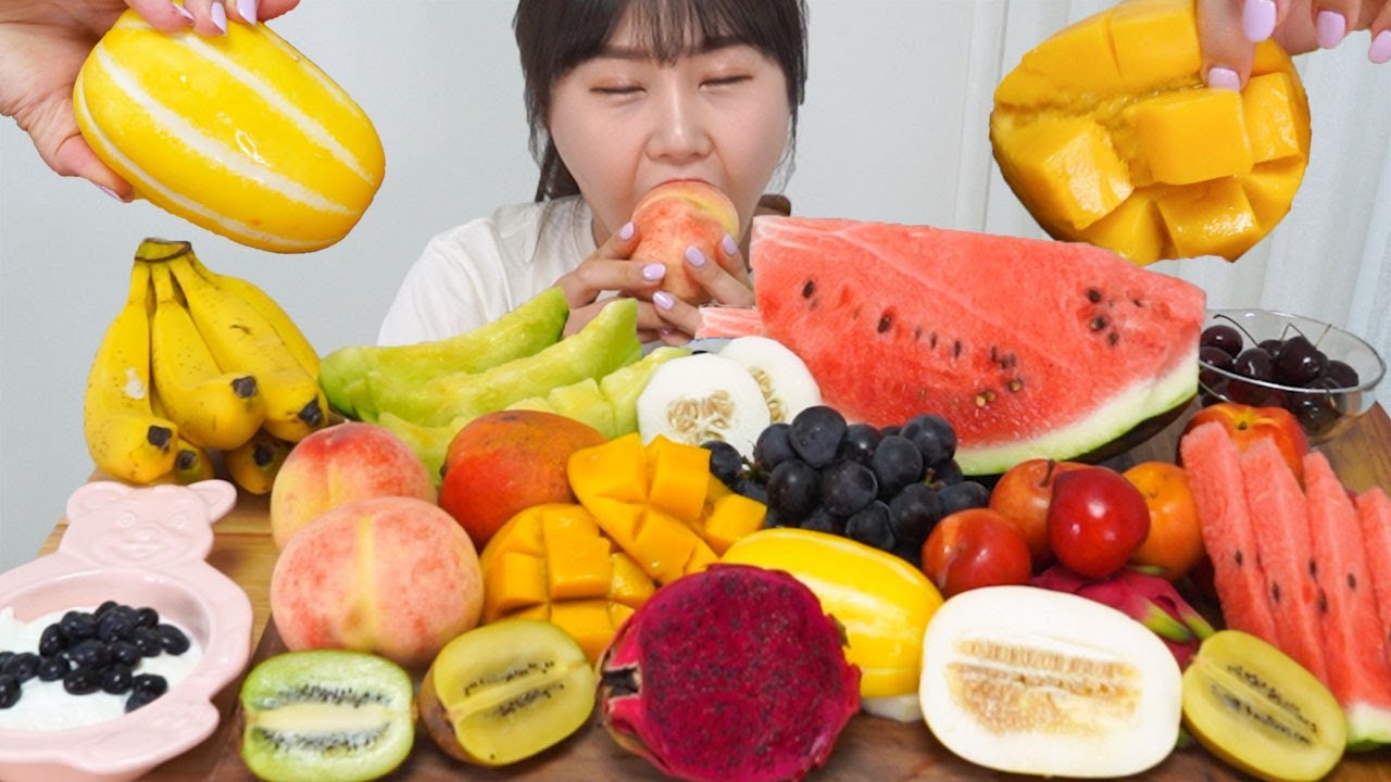 Летние фрукты Мукбанг🍉Арбуз, манго, слива, киви, дыня, персик, банан🍌Фруктовый праздник! ASMR