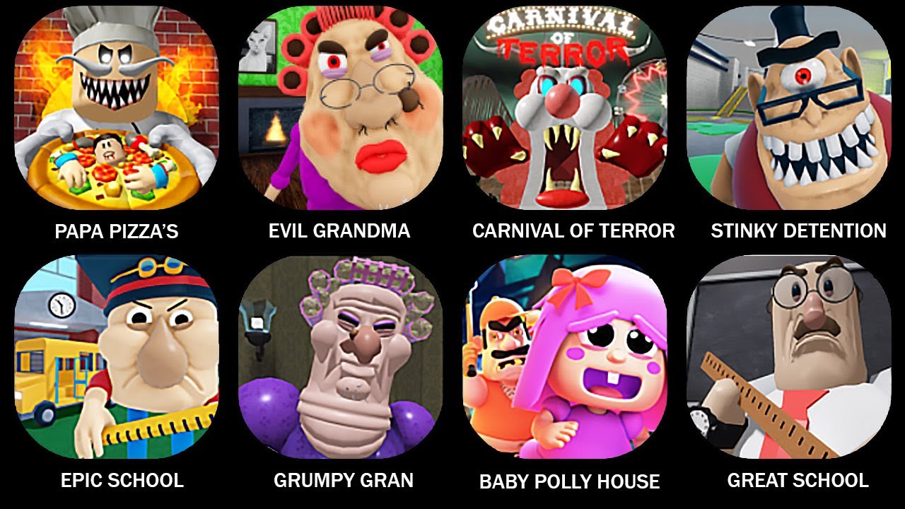 ROBLOX:ESCAPE PAPA PIZZA'S PIZZERIA! (SCARY OBBY),ESCAPE EVIL GRANDMA! (FIRST PERSON OBBY)#roblox