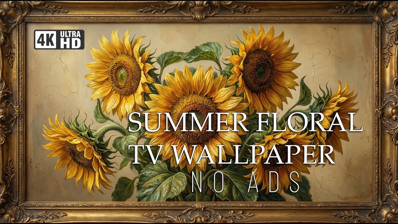 Radiant Sunflowers Bouquet | Gold Framed 4K Art Screensaver | Summer Floral TV Wallpaper