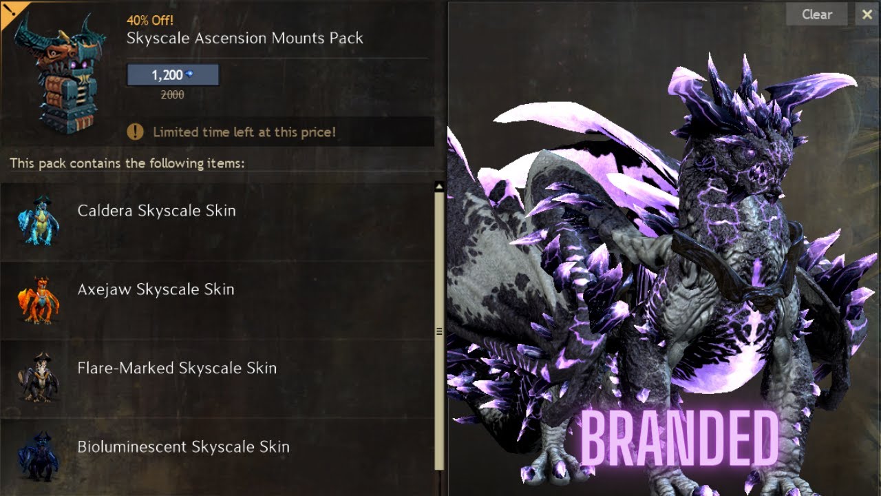 Guild Wars 2 Branded Skyscale (Purple, Red, Blue, green, white, yellow)
