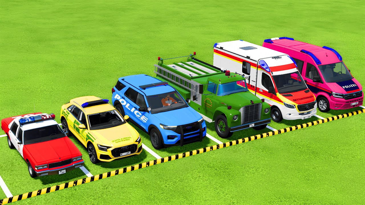 POLICE CARS, FIRE DEPARTMENT, AMBULANCE VEHICLES TRANSPORTING WITH MAN TRUCKS ! Farming Simulator 25