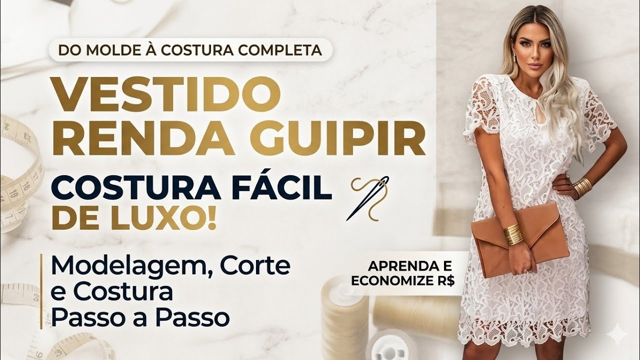 Modelagem corte e costura de Vestido Renda Guipir_ Costura fácil passo a passo para iniciantes .diy