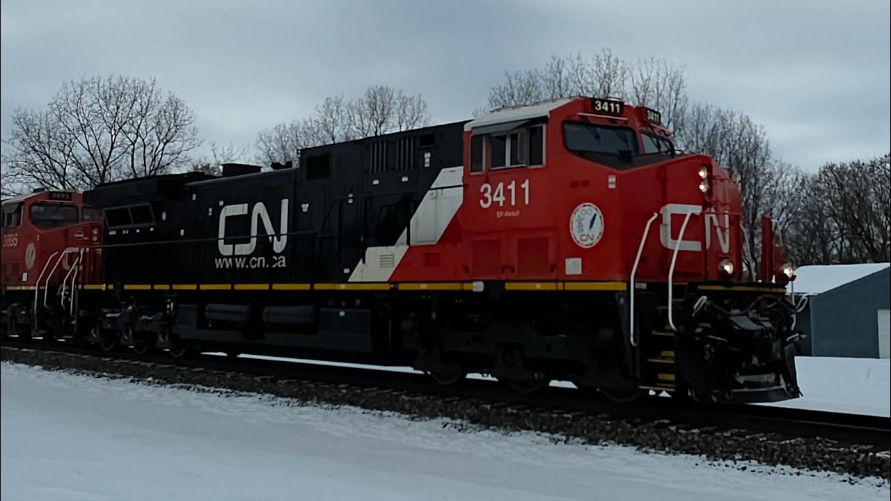 Canadian national eastbound G874 3411+3895+mid DPU's 3080+2814 Bancroft Michigan January 31 2026