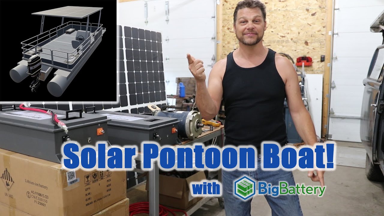 Солнечная электрическая понтонная лодка с большими аккумуляторами Raptor2!