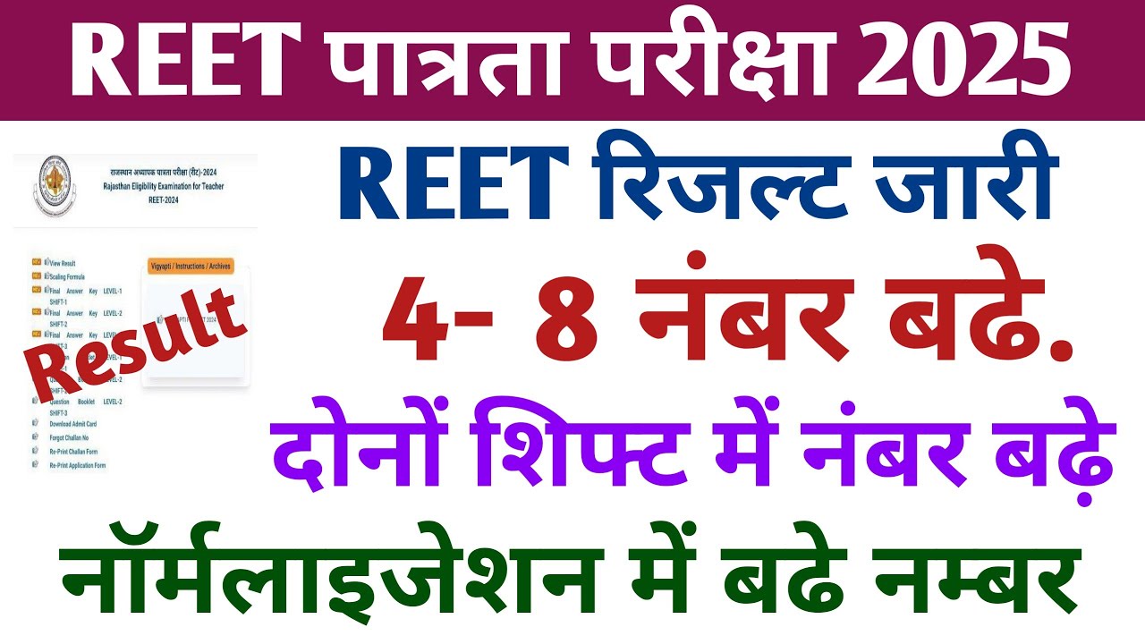 REET Pre Result 2025 || REET पात्रता Result || REET Pre Normalisation Bonus number 2025