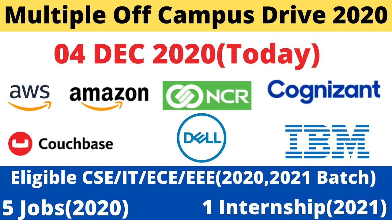 Multiple Off Campus Drive for 2020 Batch. 5 Jobs(2020) & 1 Internship(2021) From Top Mnc #Jobs