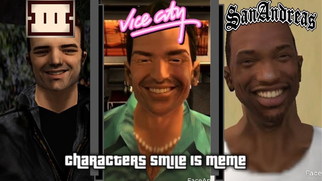 CHARACTERS SMILE in GTA GAMES! (Evolution) (MEME DO PERSONAGEM DE GTA SORRISO)