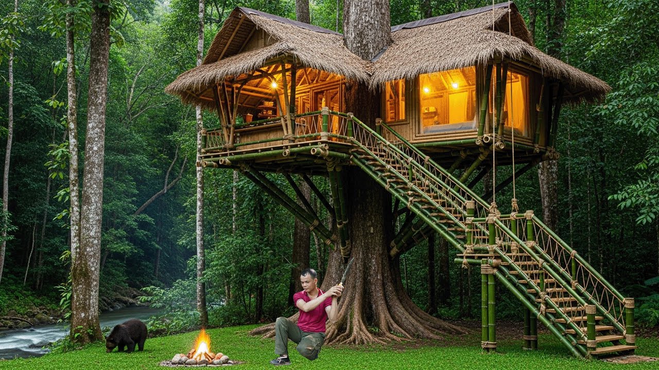 30 Days Alone Building a Treehouse in the Rainforest | Survival Bushcraft Skills