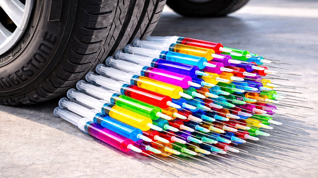 Experiment Car vs Colorful Syringes 💉🚗 | Crushing Crunchy & Soft Things by Car!