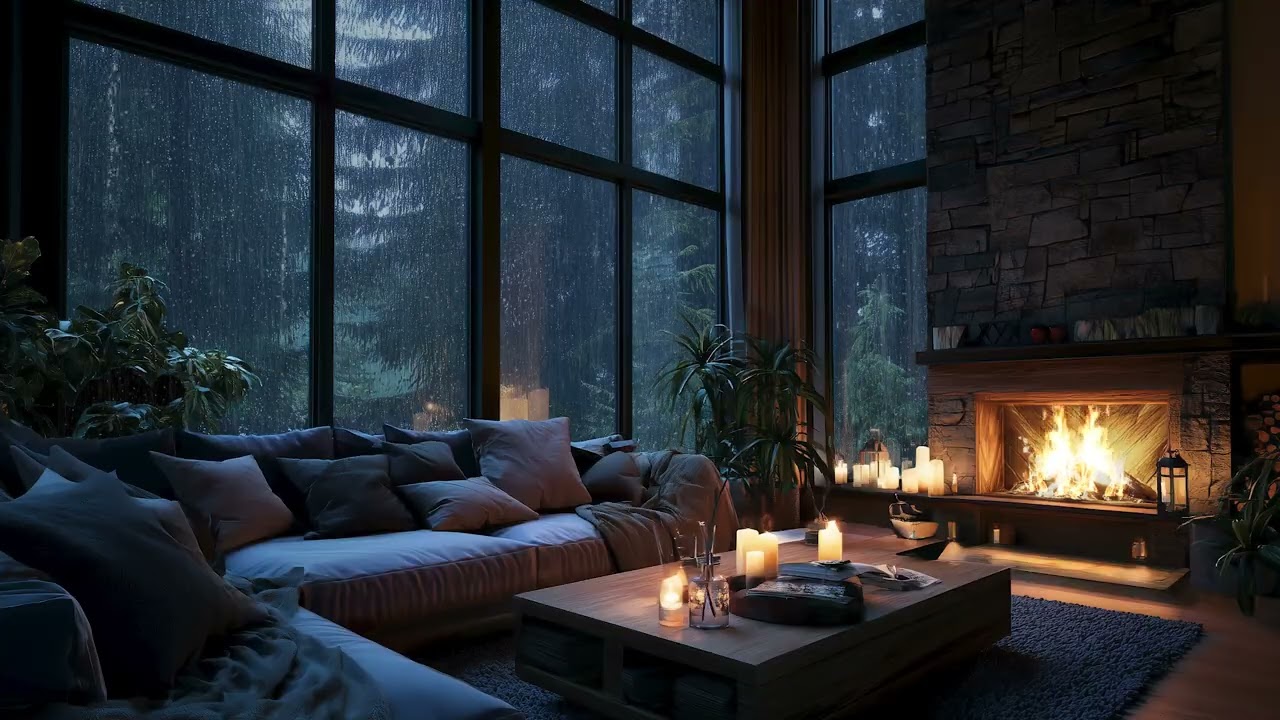 Rain Sounds by the Window | Cozy Fireplace Room for Stress Relief
