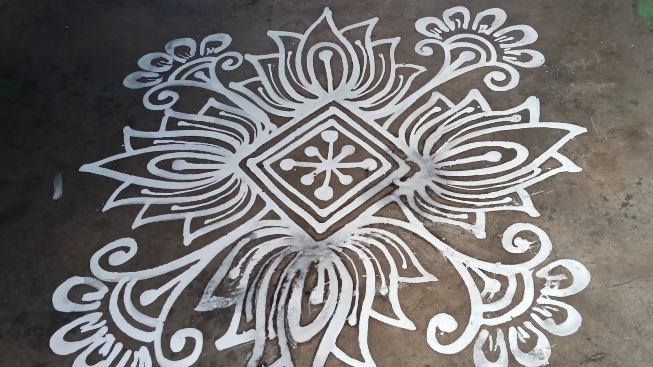 Easy Lotus Rangoli Design for Beginners🪷 | Simple White Floor Rangoli 2026 | Latest Rangoli Design 