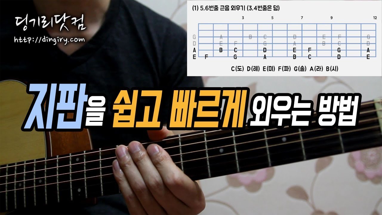 [딩기리닷컴] 통기타 지판을 쉽고 빠르게 외우는 방법 (기타 지판 외우기) / 기타 초보