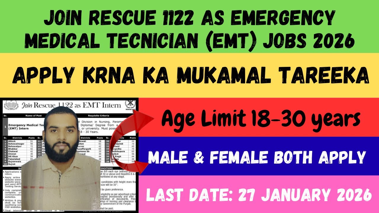 Rescue 1122 EMT Jobs 2026 | Emergency Medical Technician Career | Male Female Apply | Complete Guide