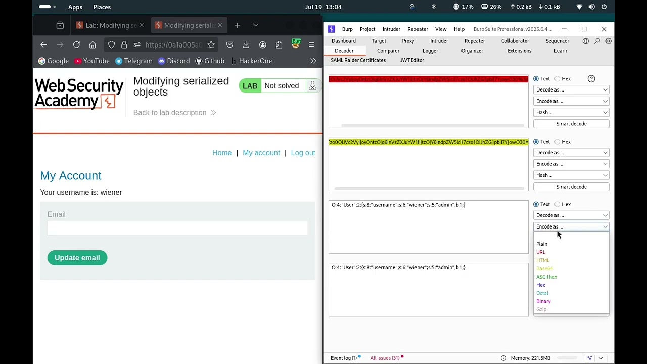 Modifying serialized objects | Web Security Academy | Port Swigger Labs