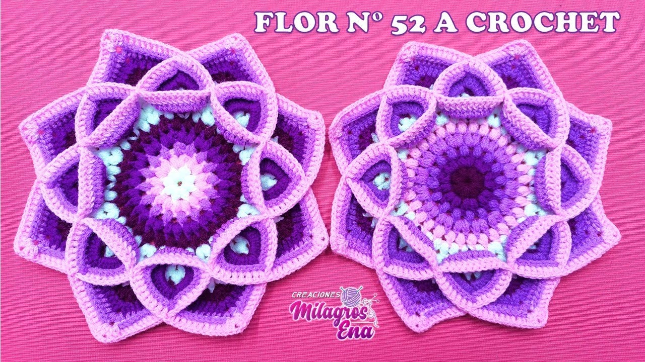 Como tejer la FLOR N° 52 en 3D a crochet en colores VIOLETAS paso a paso para centros de mesa