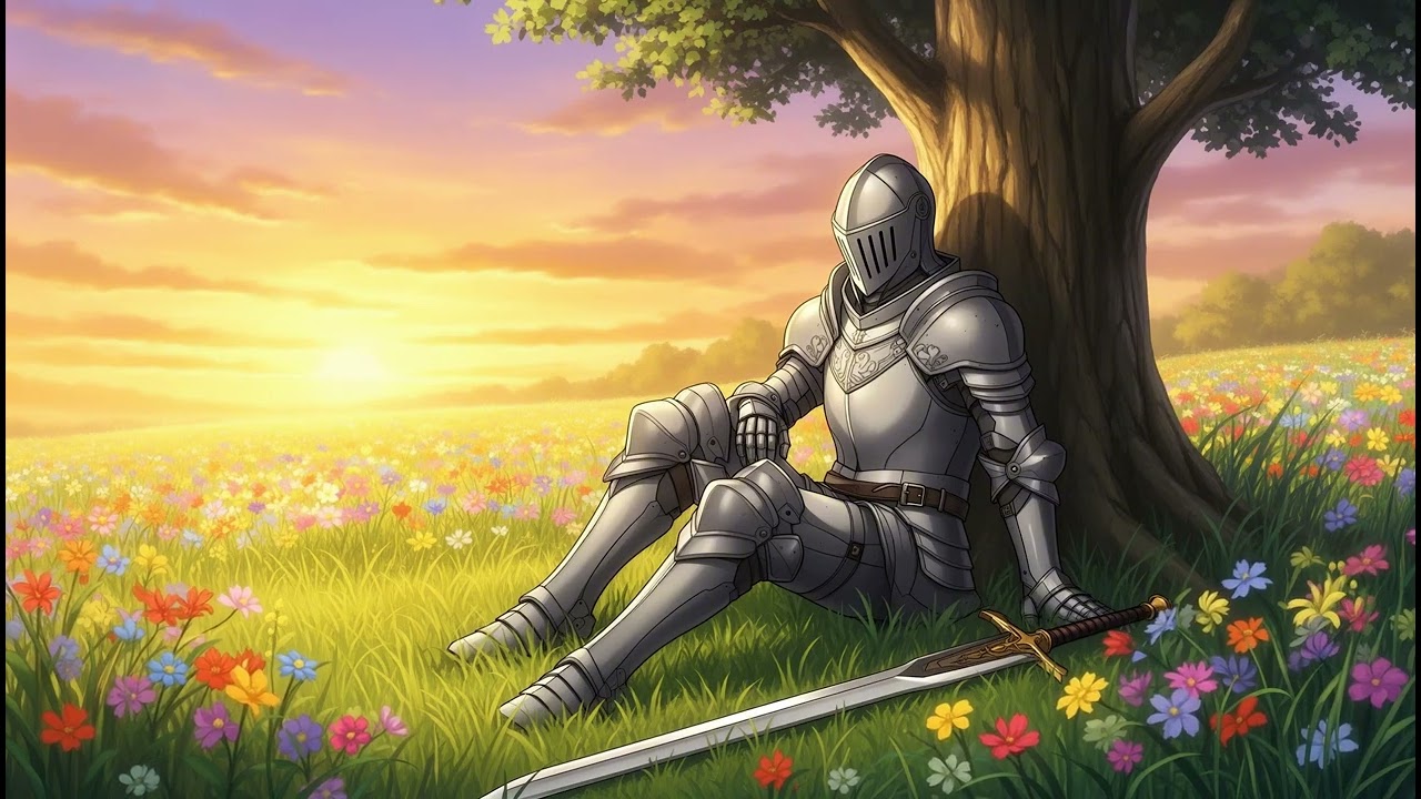 Peaceful Fantasy Sunset 🌅 Knight Resting Under the Tree | Anime Lofi Ambience