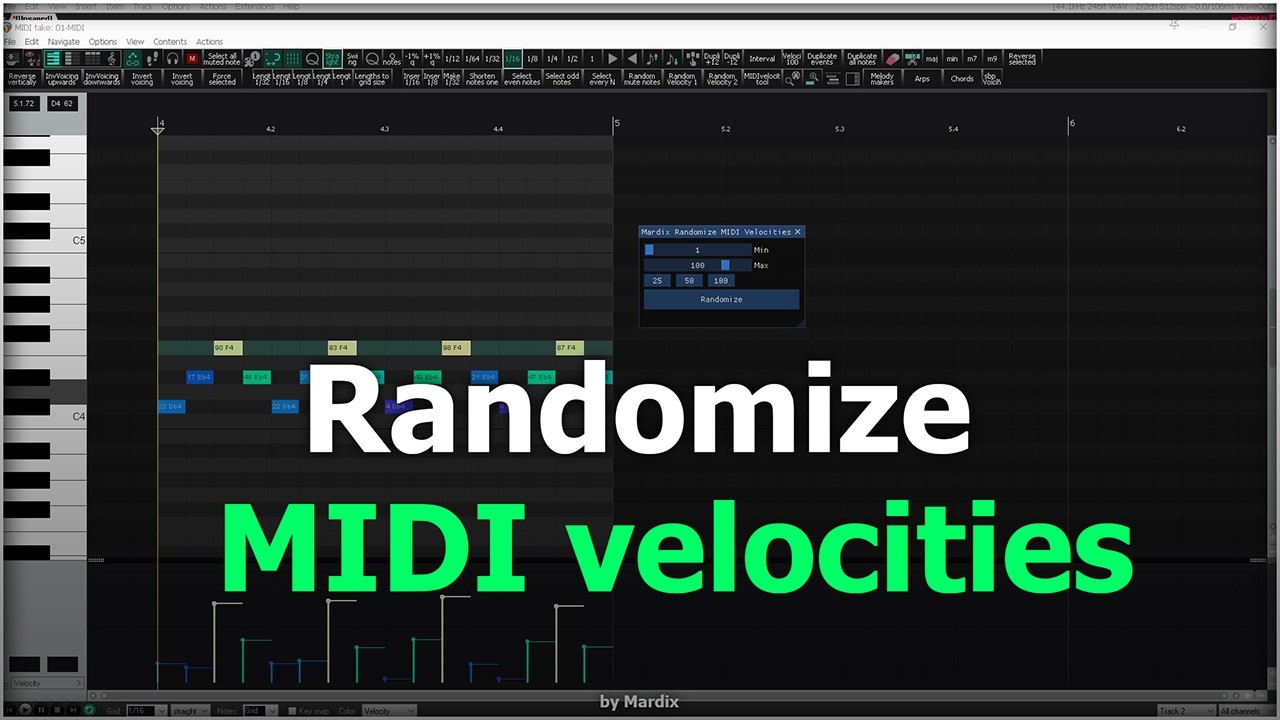 Reaper7 script: Mardix_Randomize MIDI velocities (Min-Max sliders)