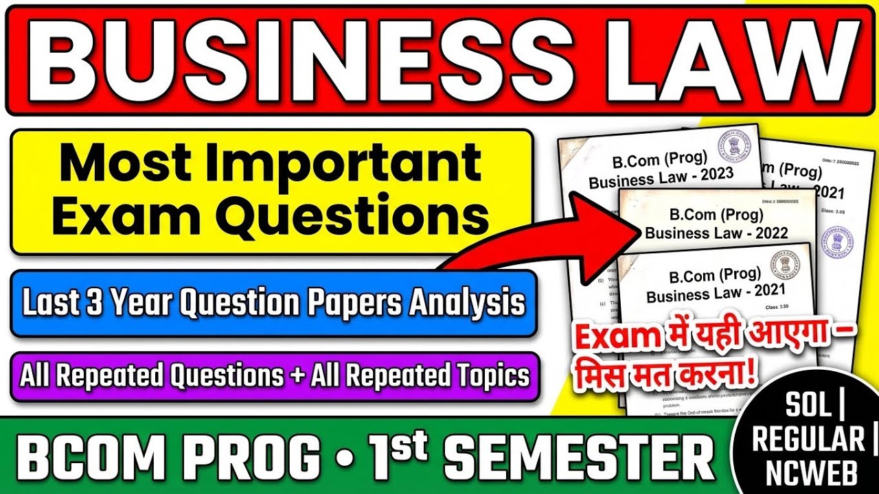 Business Laws Important Questions BCom 1st Semester | 3 Year Questions Paper Analysis SOL REGULAR