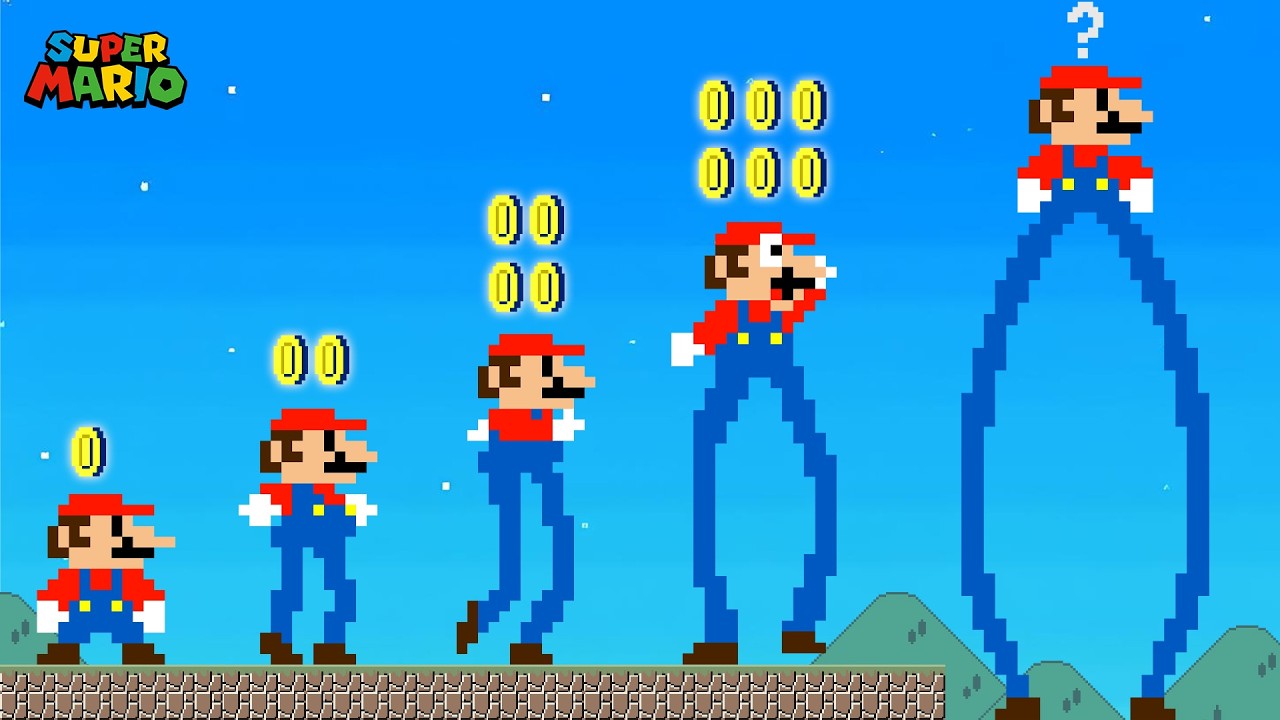 Super Mario Bros. but Mario Upgrades to the Tallest Ever