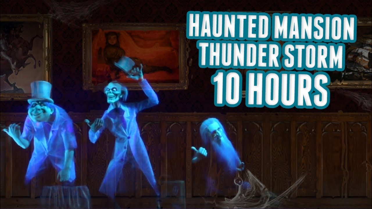 Disney Haunted Mansion Rain & Thunderstorm Relaxing 10 Hour Sounds - Portrait Gallery w/ Ghosts