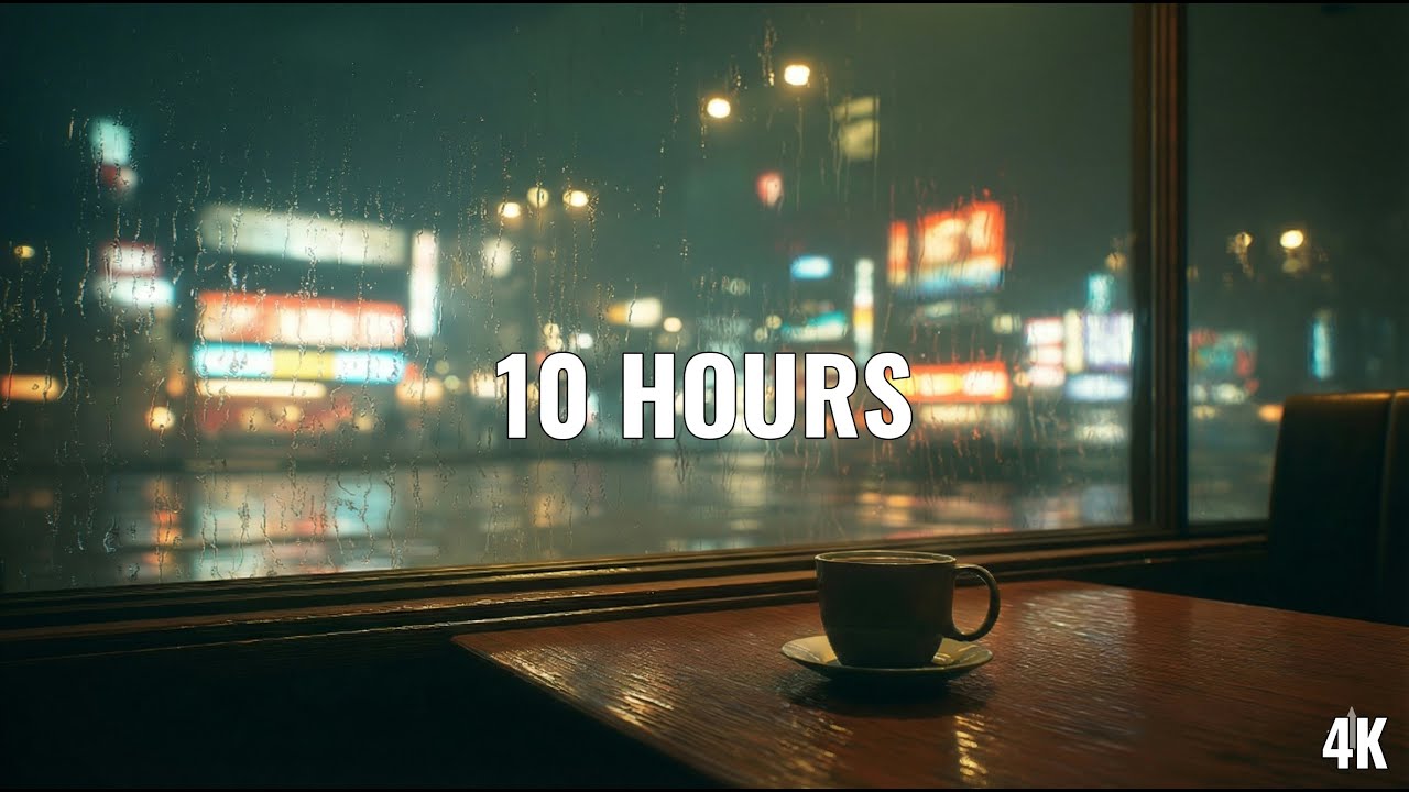 10 Hours Cozy Rain Cafe Ambience 🌧️ Relaxing Jazz & Rain Sounds for Sleep [4K]