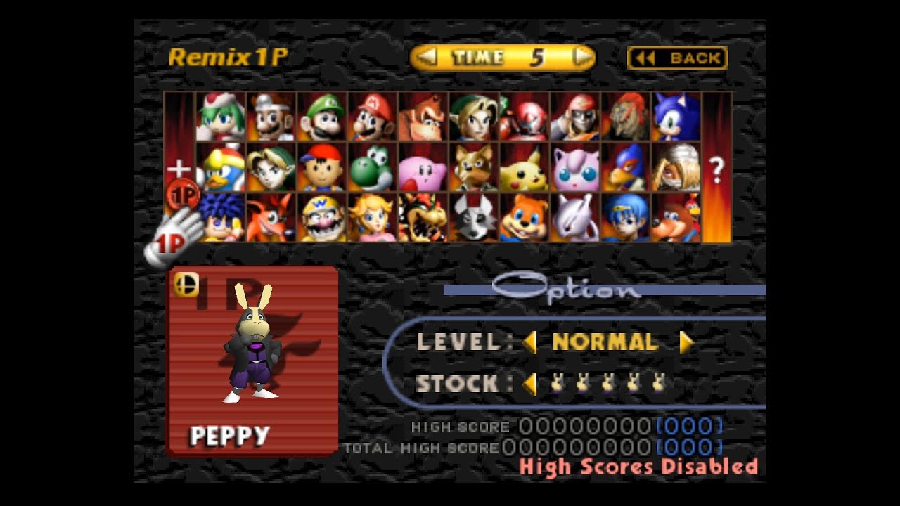 Smash 64 remix classic mode with peppy hare