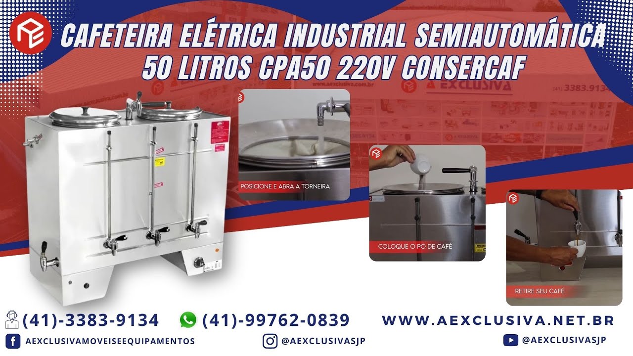 Cafeteira Elétrica Industrial Semiautomática 50 Litros CPA50 Consercaf , peça a sua na A Exclusiva