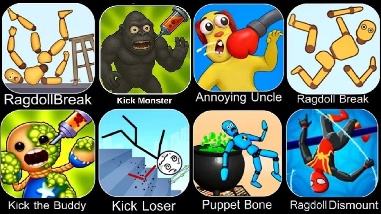 1 hour of Ragdoll Dummy,Ragdoll Break,Kick the Buddy,Annoying Uncle Punch,Kick Loser,Smash Puppet