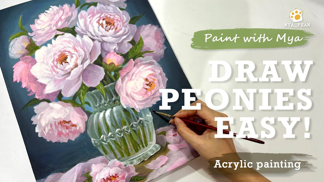 How To Draw Peonies Flower Easy /Acrylic Painting #055