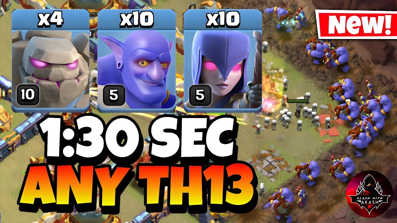 Th13 Golem Bowler Witch Attack With 10 Zap Spell | Best Th13 Attack Strategy in Clash of Clans 🔥