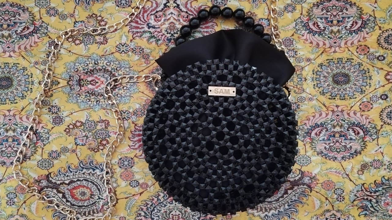 طريقة عمل حقيبة دائرية من الخرز/Beaded round bag/circle bag