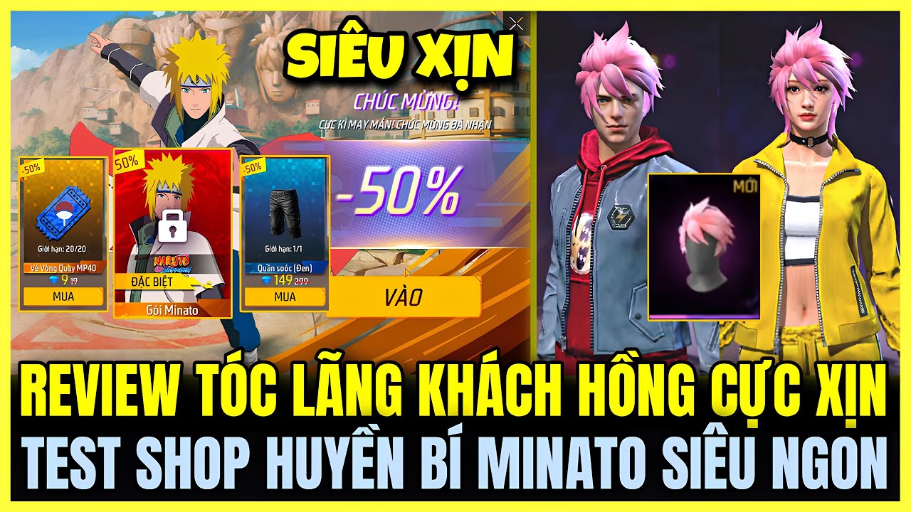 REVIEW TÓC LÃNG KHÁCH HỒNG VÀ QUẦN HEO HỒNG SIÊU ĐẸP, TEST SHOP HUYỀN BÍ MINATO CỰC XỊN | Free Fire