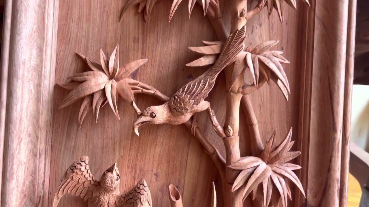 Tranh tứ quý gỗ hương đá. Đục tay siêu kỹ. Kt: 6 x 40 x 118 cm
