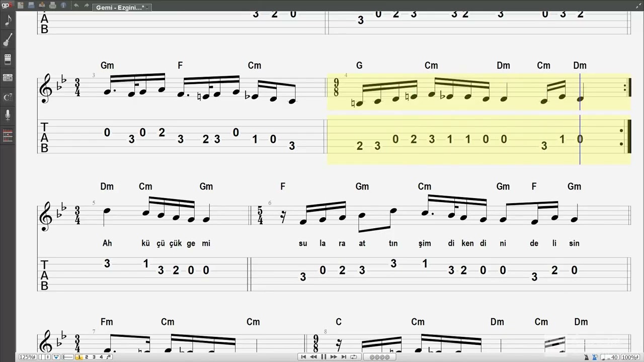 Gemi - Ezginin G&uuml;nl&uuml;ğ&uuml; / Gitar Nota Akor Tab