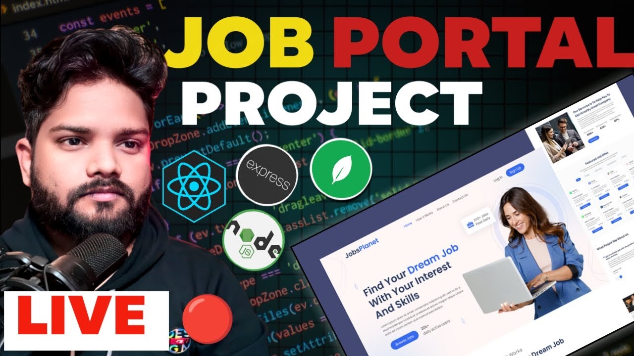 🔴 LIVE:  Part -12 ||  MERN Stack JobPortal  Projects  +  Q&A Session ||  Ask Anything 💻🔥