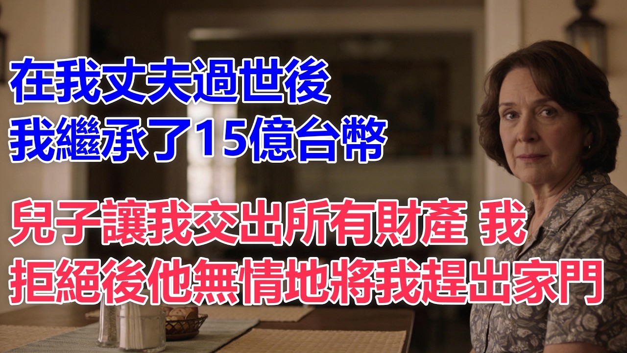 【真實故事】在我丈夫過世後，我繼承了15億台幣，兒子讓我交出所有財產，我拒絕後他無情地將我趕出家門。