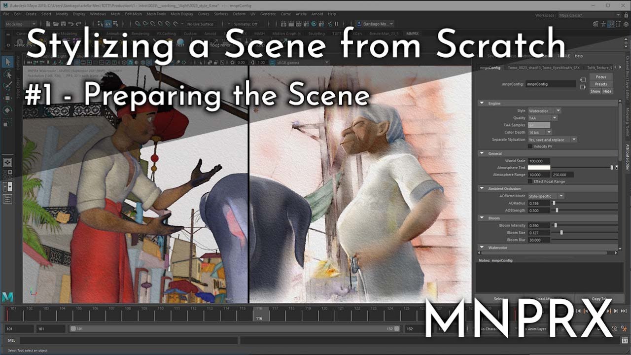 Stylizing a Scene from Scratch #1 - Preparing the Scene - MNPRX - Maya Watercolor