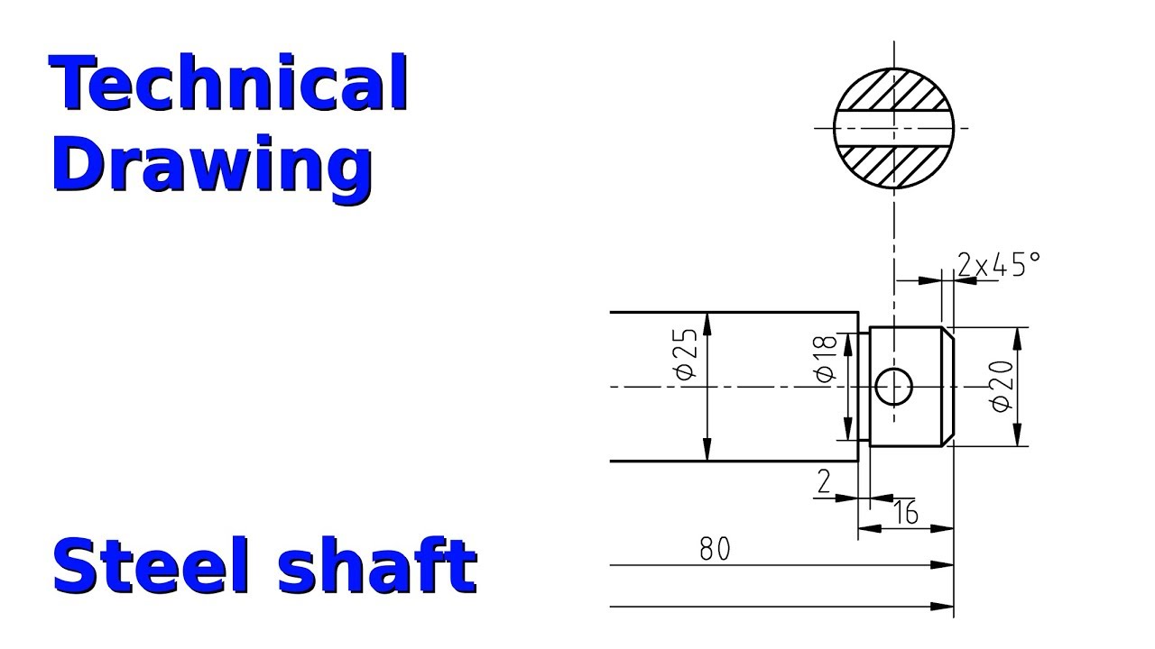 Steel shaft (Technical Drawing, LibreCAD 2.2)