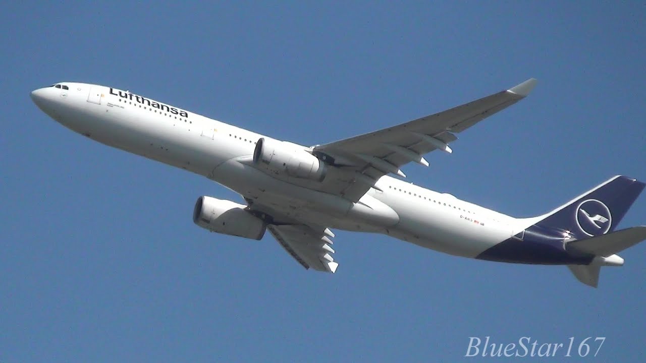 Lufthansa Airbus A330-300 (D-AIKS) takeoff from FRA/EDDF (Frankfurt - am Main) RWY 25C