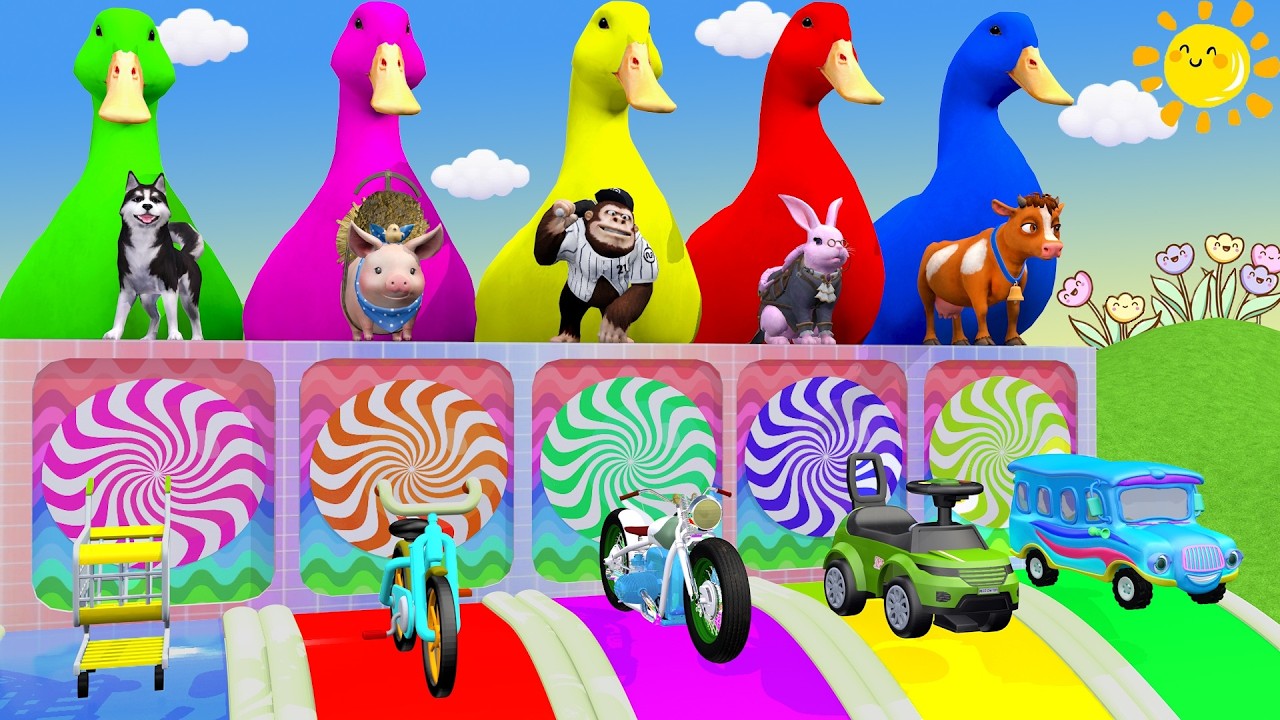 Long Slide Game With Cow Elephant Gorilla Hippopotamus Tiger 3d Animal Game Funny 3d Animals