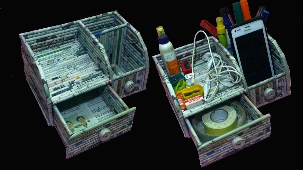 How to make a Desk Organizer with mobile and pen holder | Newspaper 27 | All type Videyos