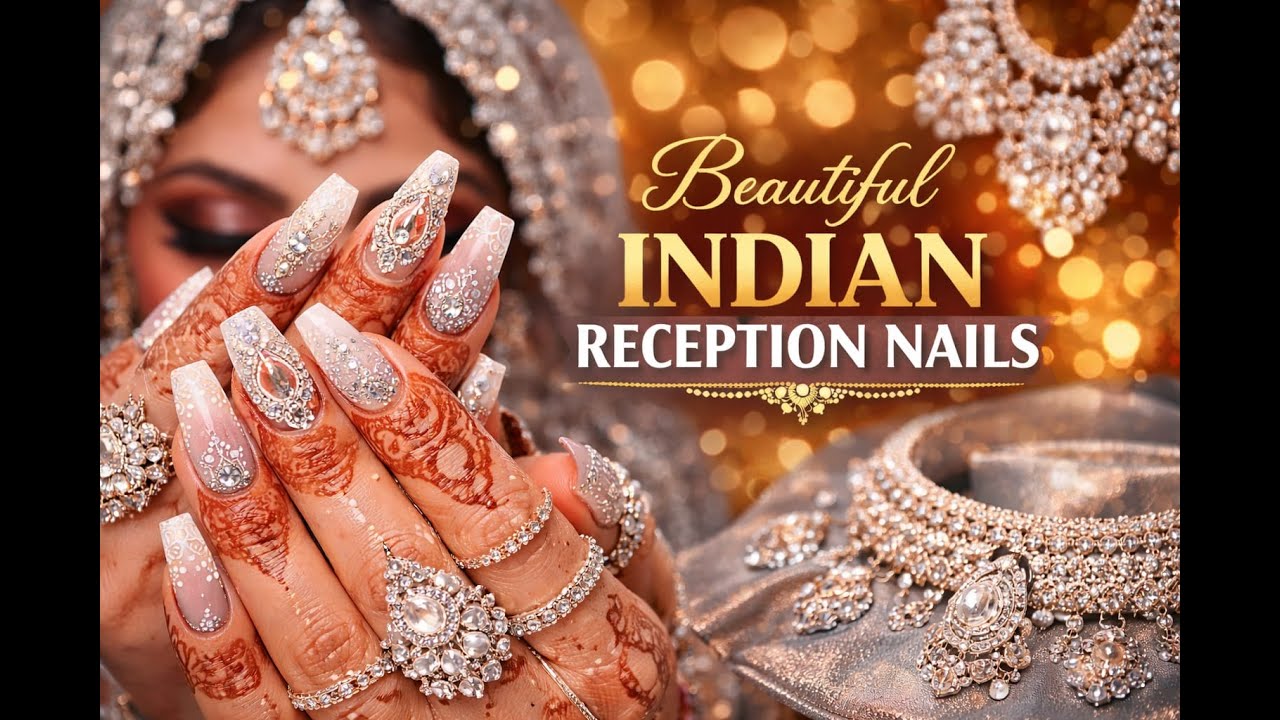 Beautiful Indian reception bridal nail art 