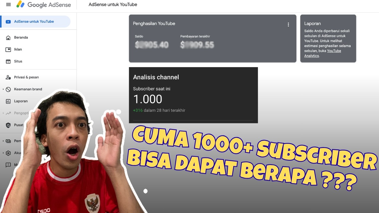 Gue Spill Penghasilan YouTube Pemula 1000 Subscriber Niche Gaming, Gaji Adsense Cair Tiap Bulan ⁉️