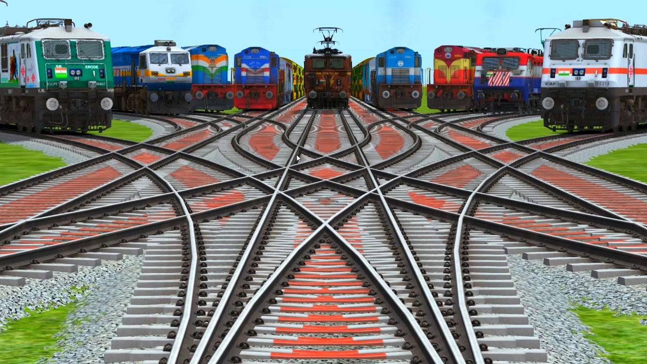 🎶Nine Trains Crossing At Bumpy Yard Railroad Crossing Tracks || train simulator gameplay 
