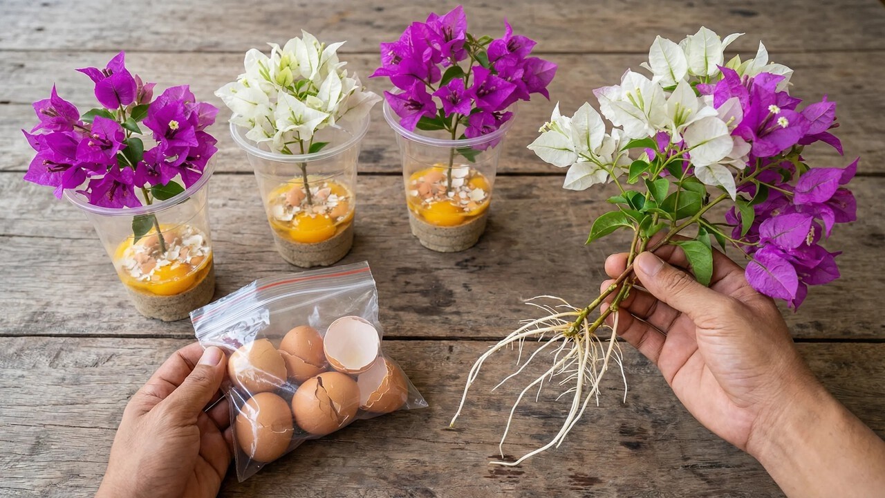Use eggshells to propagate bougainvillea! 500 roots grow unbelievably fast.