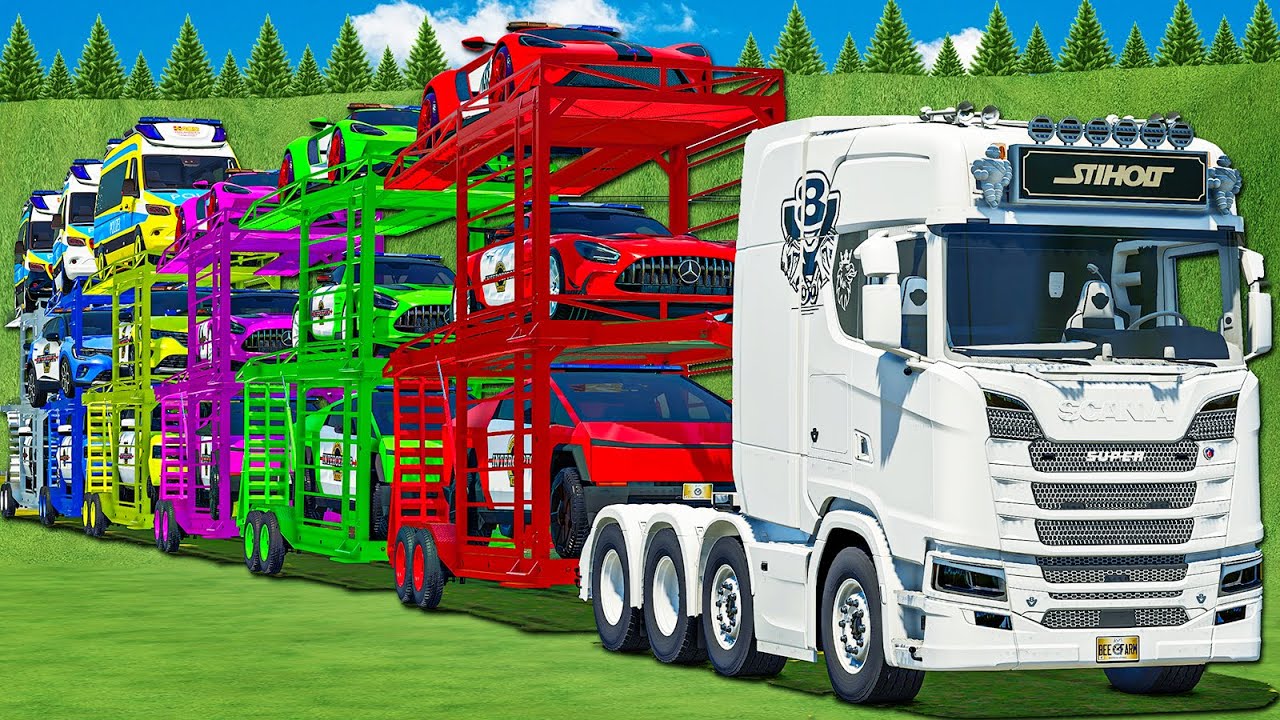 DELIVERING LONG CONVOY POLICE, AMBULANCE, FIRE DEPARTMENT & EMERGENCY CARS! FS 25