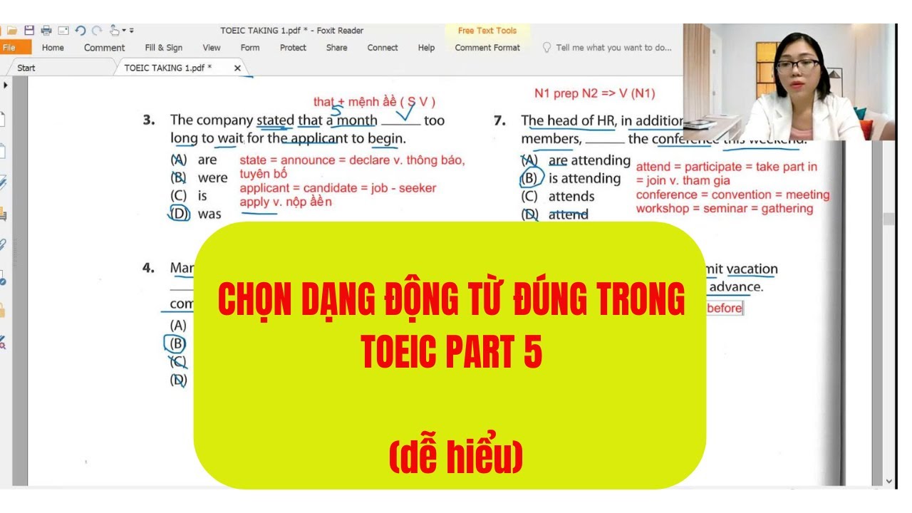 Hướng dẫn dễ hiểu cách chọn ĐỘNG TỪ đúng trong TOEIC PART 5 (dễ hiểu)