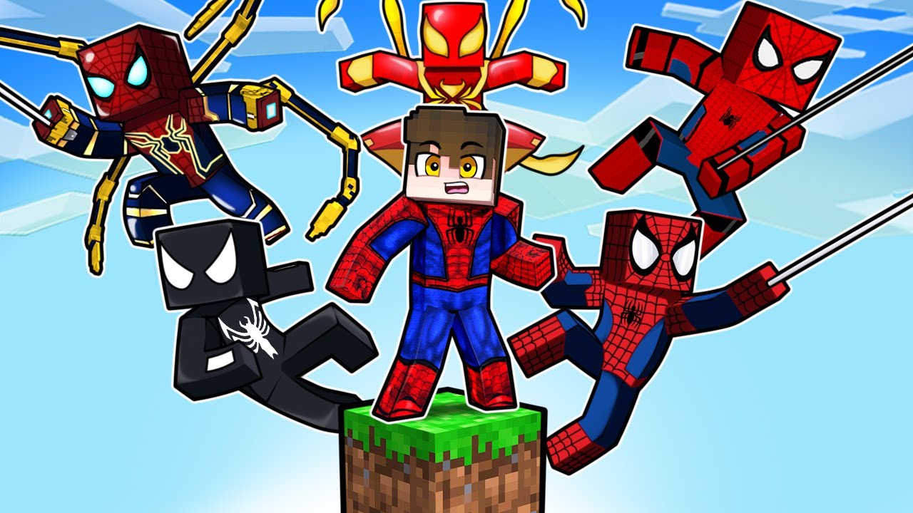 JOGANDO com HOMEM ARANHA em APENAS UM BLOCO no Minecraft