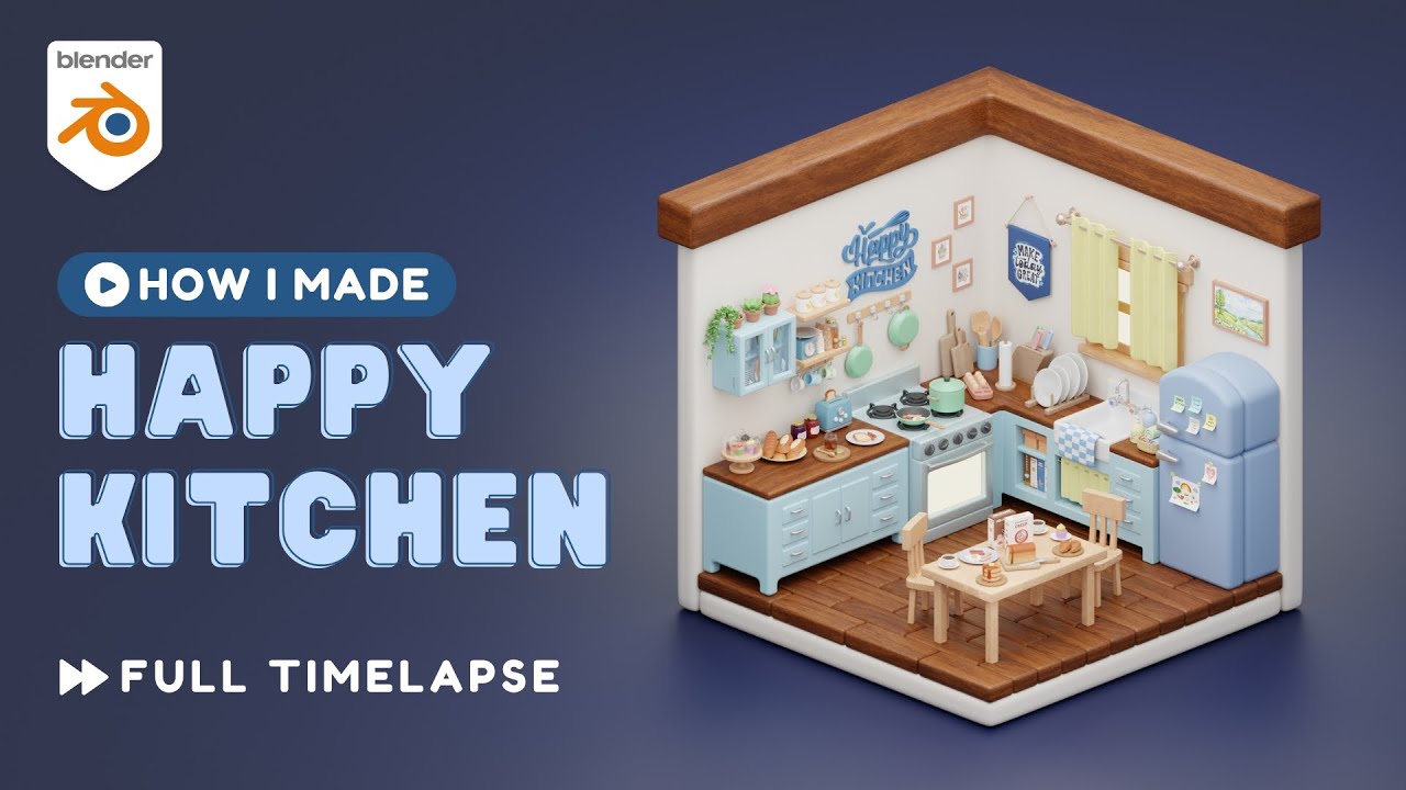 How I Made an Isometric Happy Kitchen in Blender | 3D Modeling Timelapse