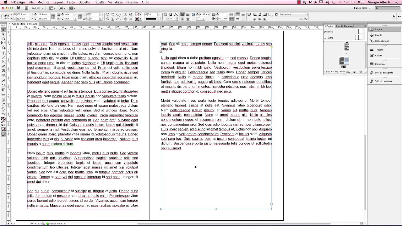InDesign - Le cornici di testo principale